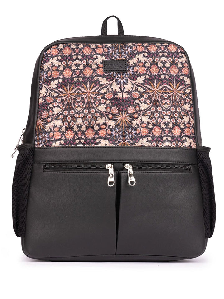 ZOUK  Women Ethnic Printed Vegan Leather Backpack With Compression Straps-Up to 16 inch