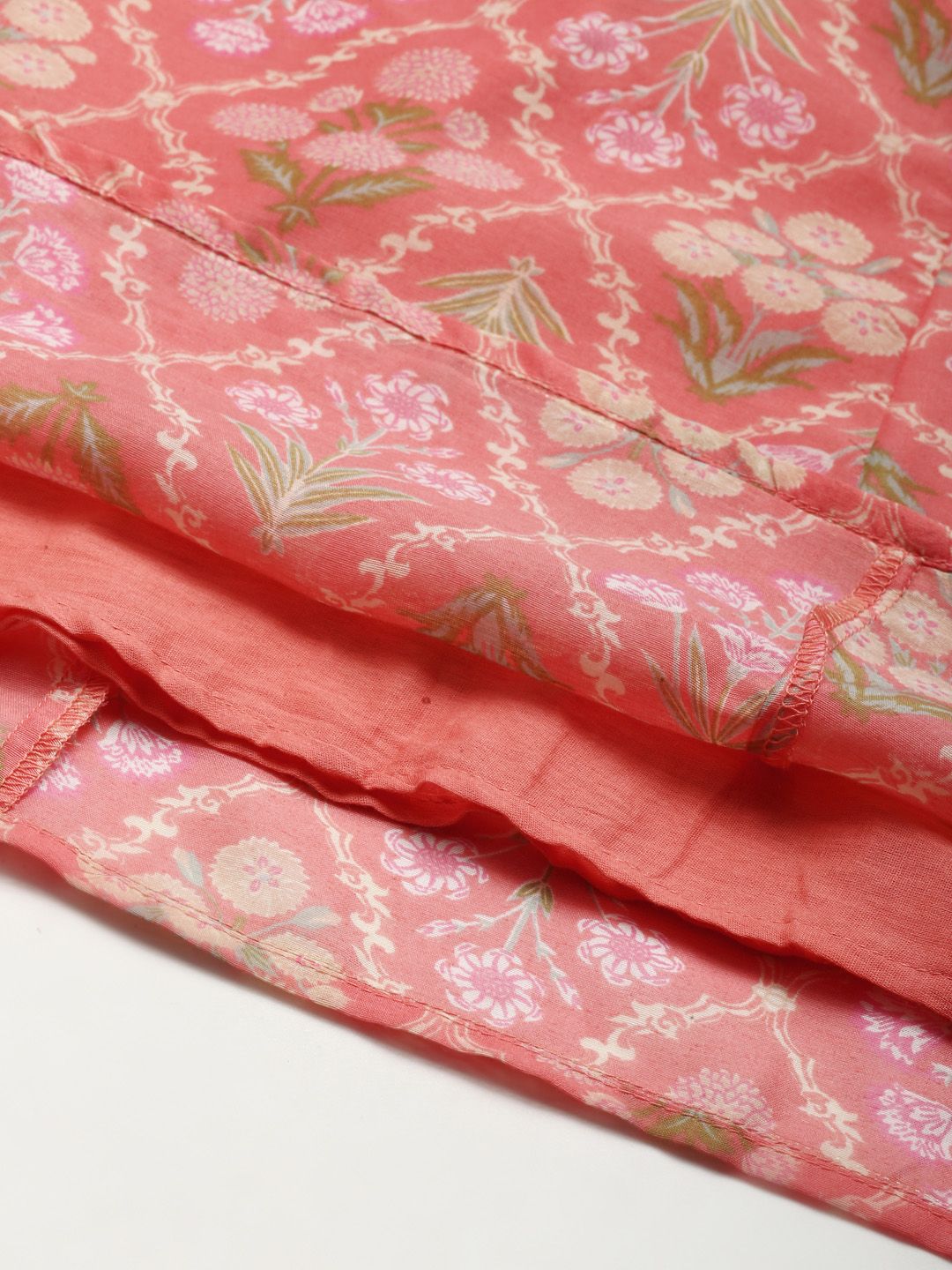 Shae by SASSAFRAS Peach-Coloured & Olive Green Printed Fusion Lehenga Choli