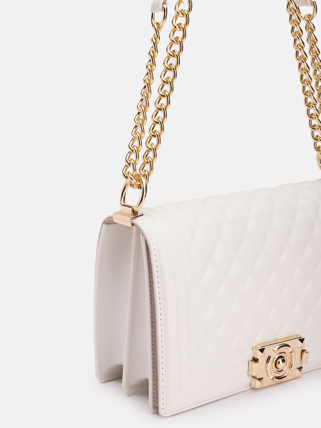 Lino Perros Geometric Textured Structured Shoulder Bag with Quilted Detail