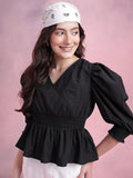 DressBerry Smocked Pure Cotton Peplum Top