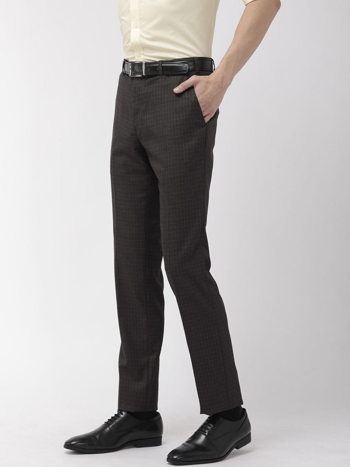 Raymond Men Charcoal Grey Slim Fit Checked Regular Trousers