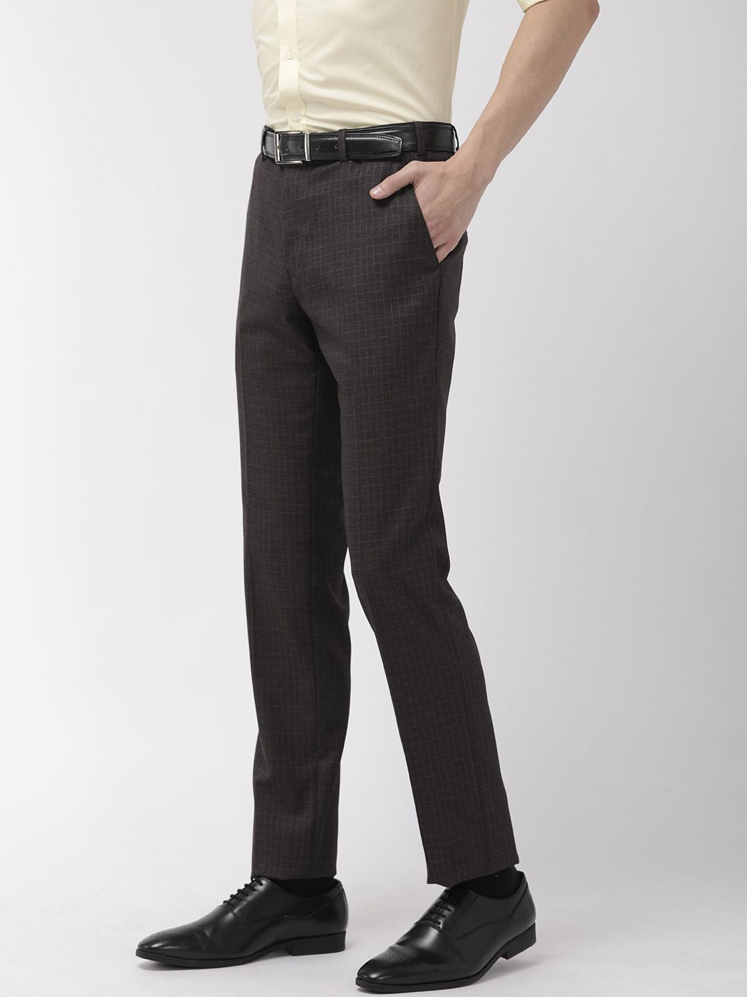 Raymond Men Charcoal Grey Slim Fit Checked Regular Trousers
