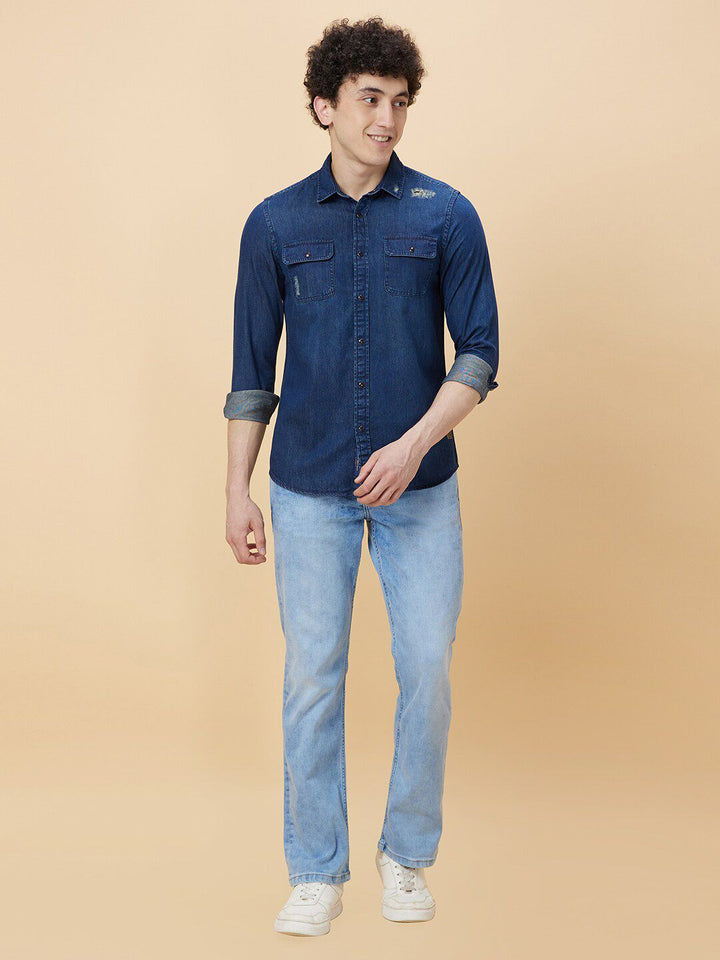 Being Human Spread Collar Faded Slim Fit Cotton Shirt