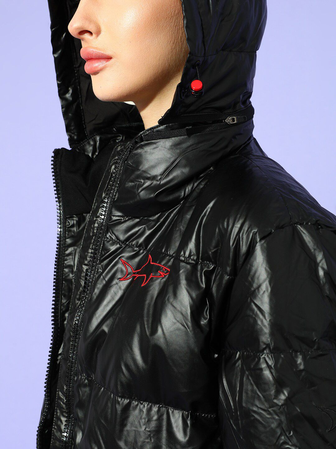 STREET 9 Women Black Floral Longline Puffer Jacket