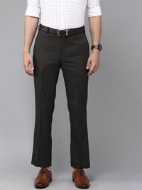 Park Avenue Men Grey Self Designed Mid Rise Smart Formal Trousers