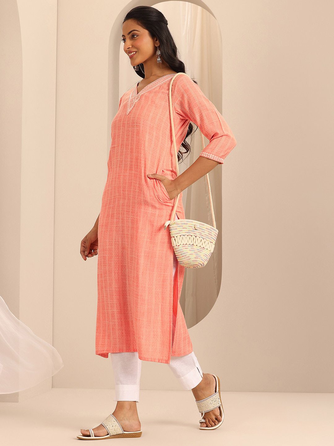 Libas Woven Design straight Kurta