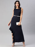 Athena Navy Blue Ruffled Sheath Maxi Dress