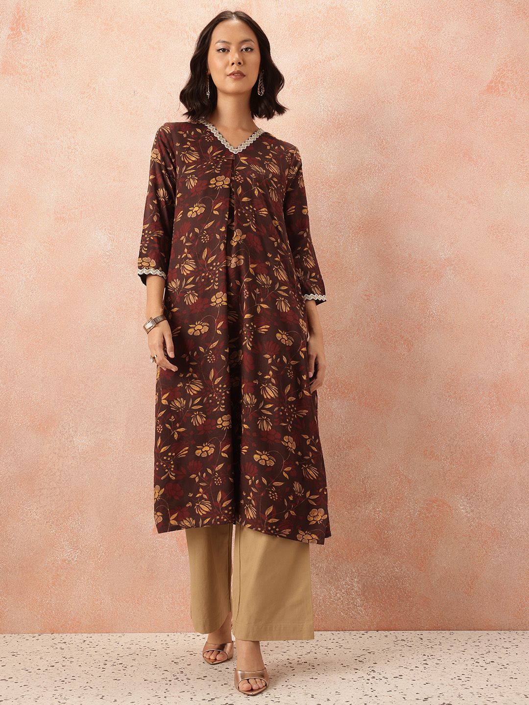 all about you Floral Print Pleated Straight Kurta