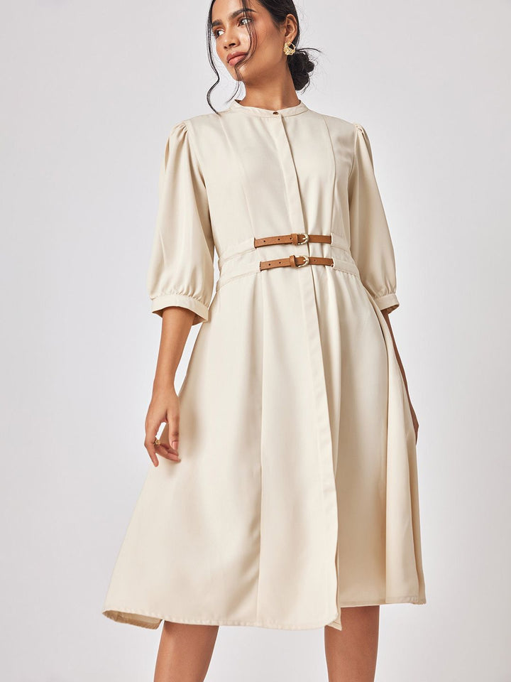 The Label Life Puff Sleeve A-Line Dress with Belt