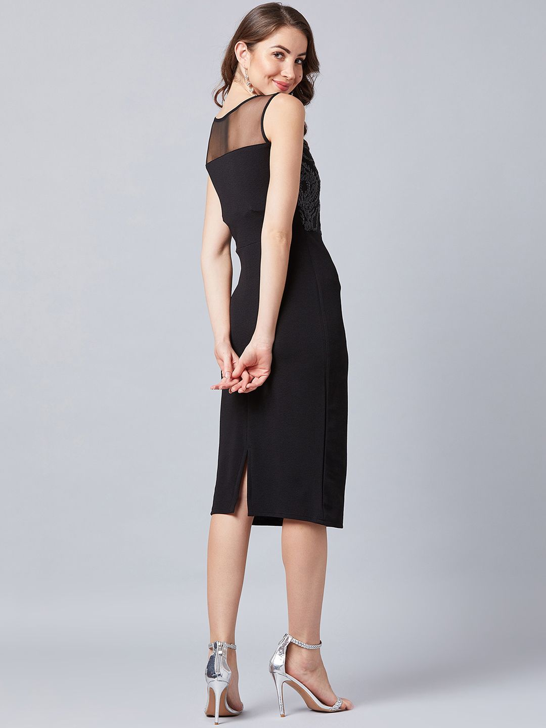 Athena Black Embellished Sheath Dress