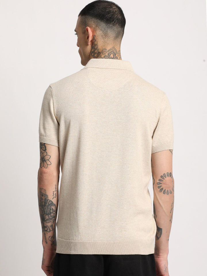 THE BEAR HOUSE Men Solid Regular Fit Cotton Polo Collar T-Shirt