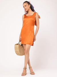 DressBerry Glamour And Opulence Tie-Up Detailed Satin Mini Dress