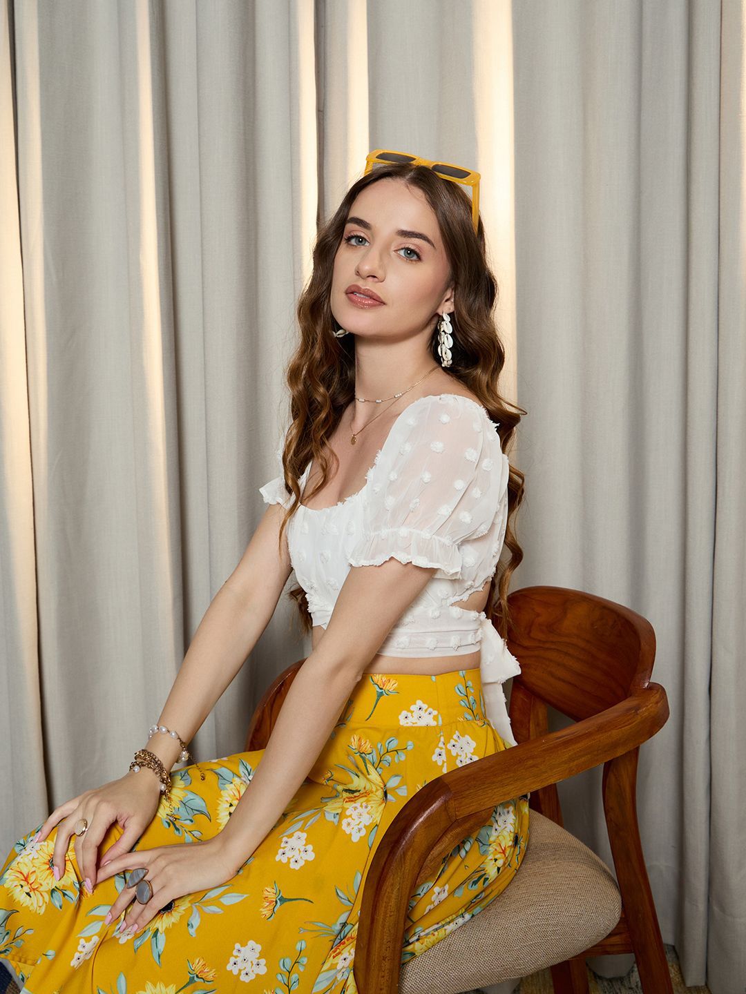 Berrylush Puff Sleeve Styled Back Crop Top