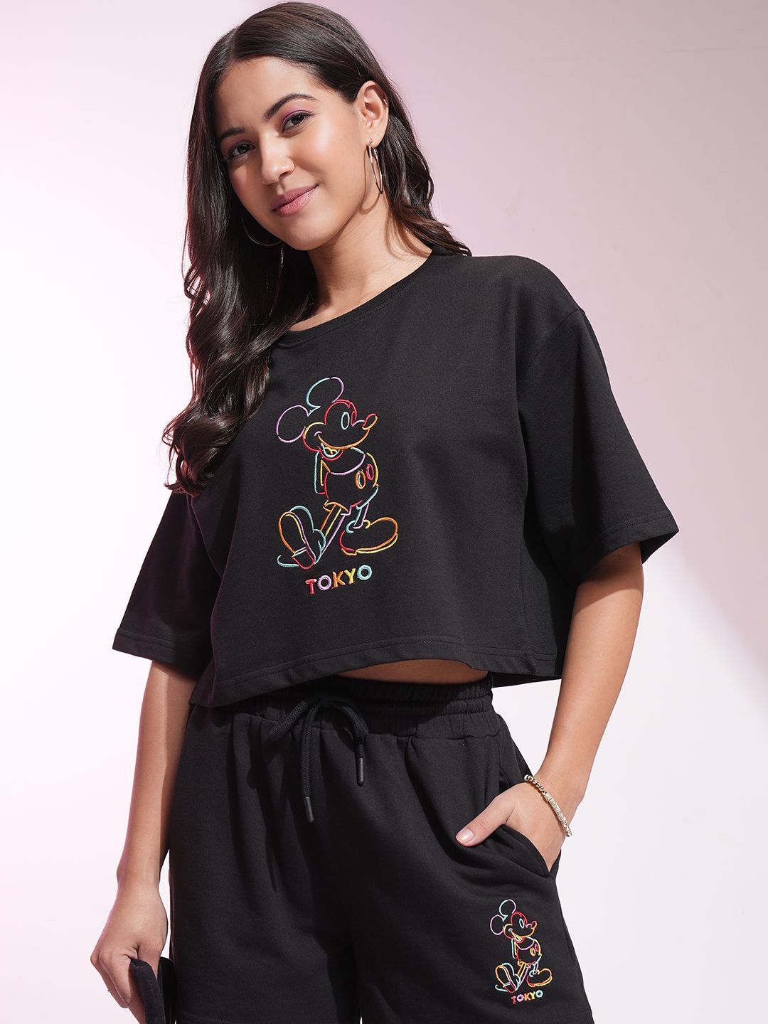 Tokyo Talkies Disney Mickey Mouse Embroidered Tshirt & Short Set