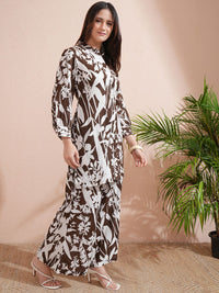 Vishudh Brown Printed Shirt collar Three-Quarter Sleeves Shirt With Palazzo