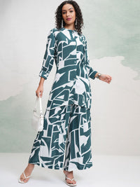 Vishudh Blue & White Printed Pure Cotton Shirt & Palazzo