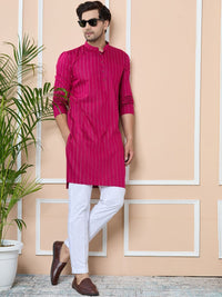 See Designs Men Striped Mirror Work Kurta