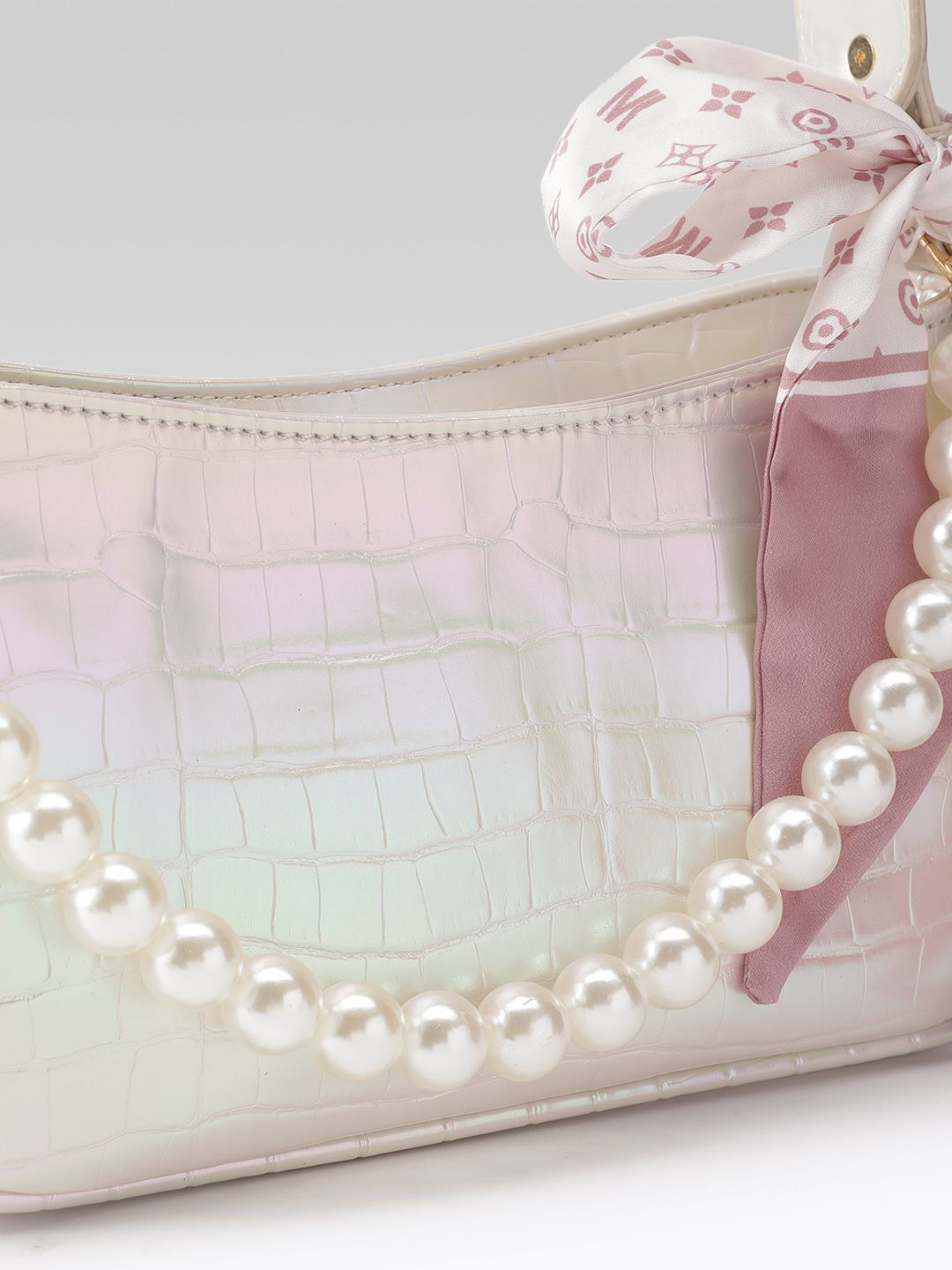 DressBerry Croc Textured Structured Shoulder Bag