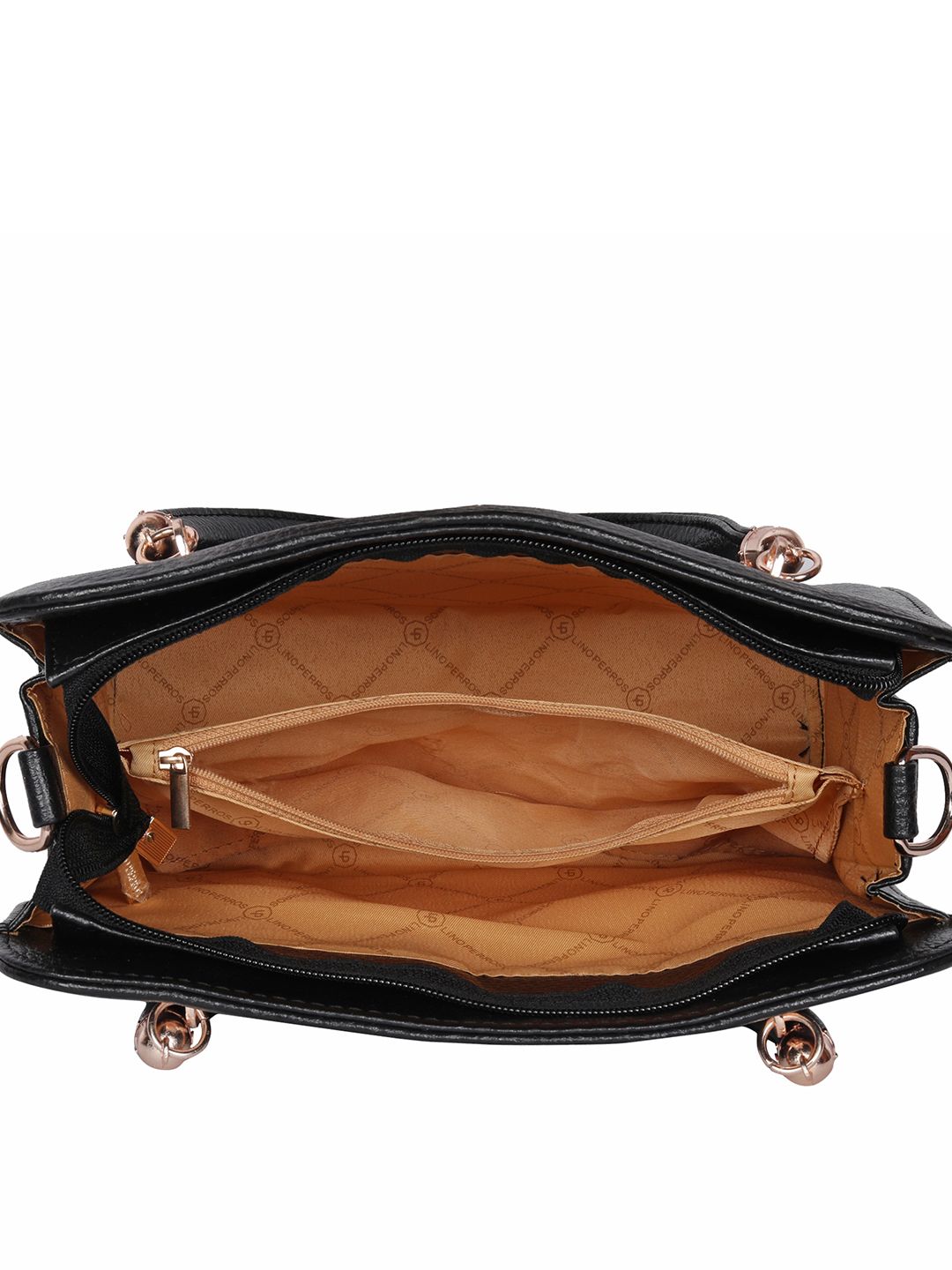 Lino Perros Black Solid Handheld Bag with Sling Strap