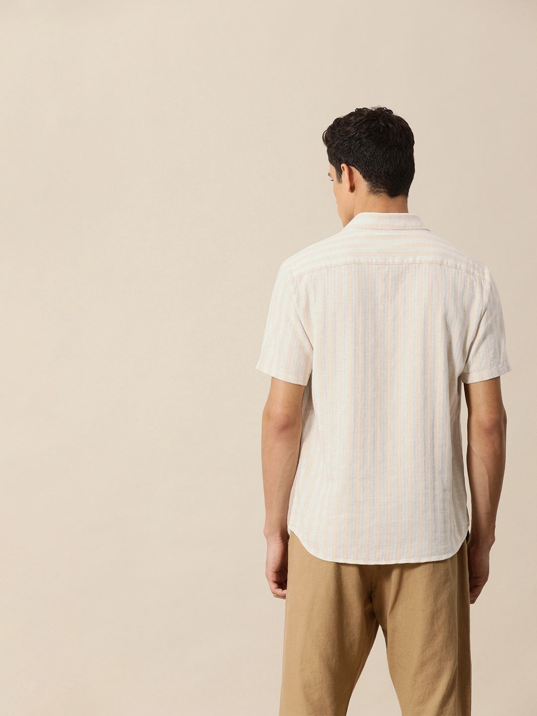 Mr Bowerbird Men Beige & White Striped Casual Shirt