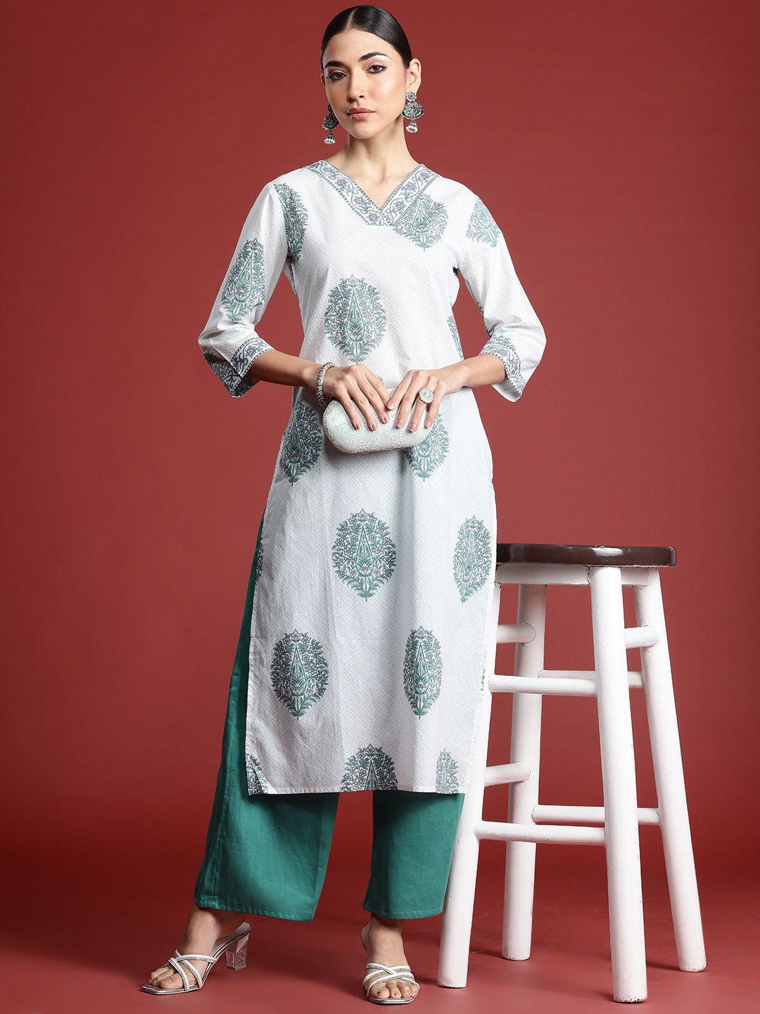 Indo Era Floral Printed Pure Cotton Kurta