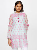 Global Desi Floral Printed Mandarin Collar Ethnic Tunic