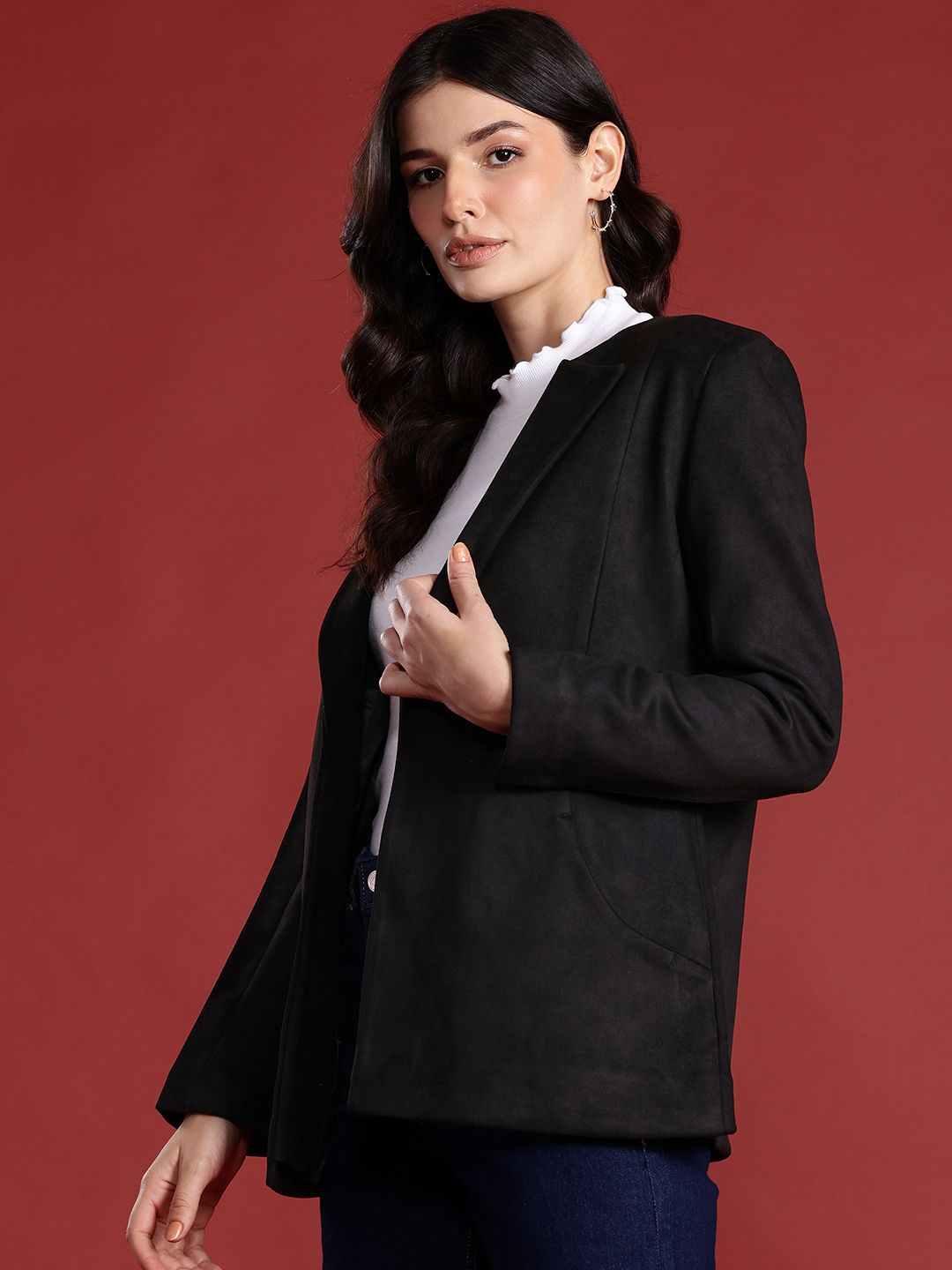 all about you Open-Front Suede-Finish Blazer