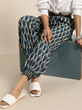 Shae by SASSAFRAS Women Blue & Cream-Coloured Regular Fit Ikat Printed Joggers