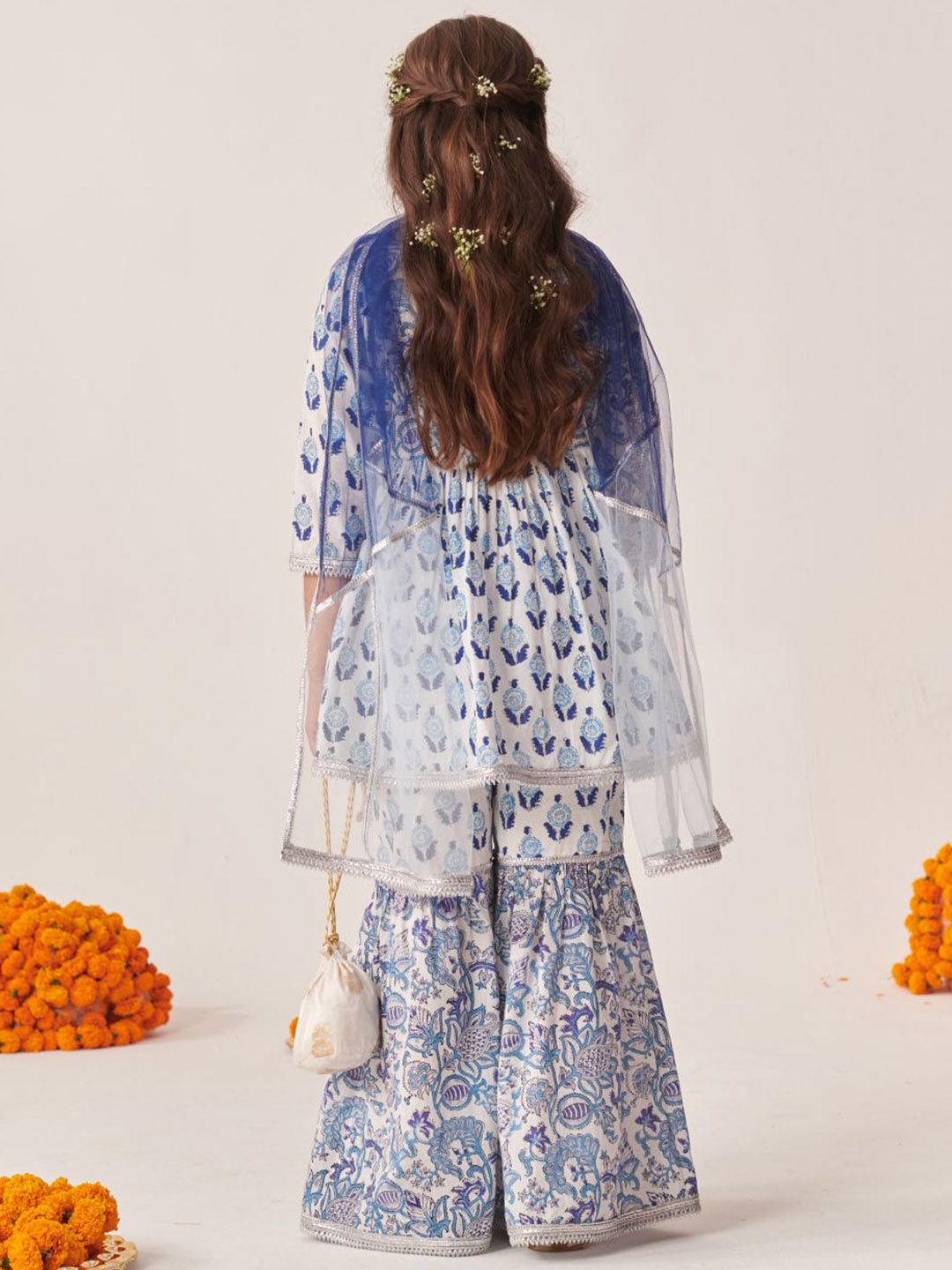 pspeaches Girls Ethnic Motifs Printed Regular Kurta with Sharara & Dupatta