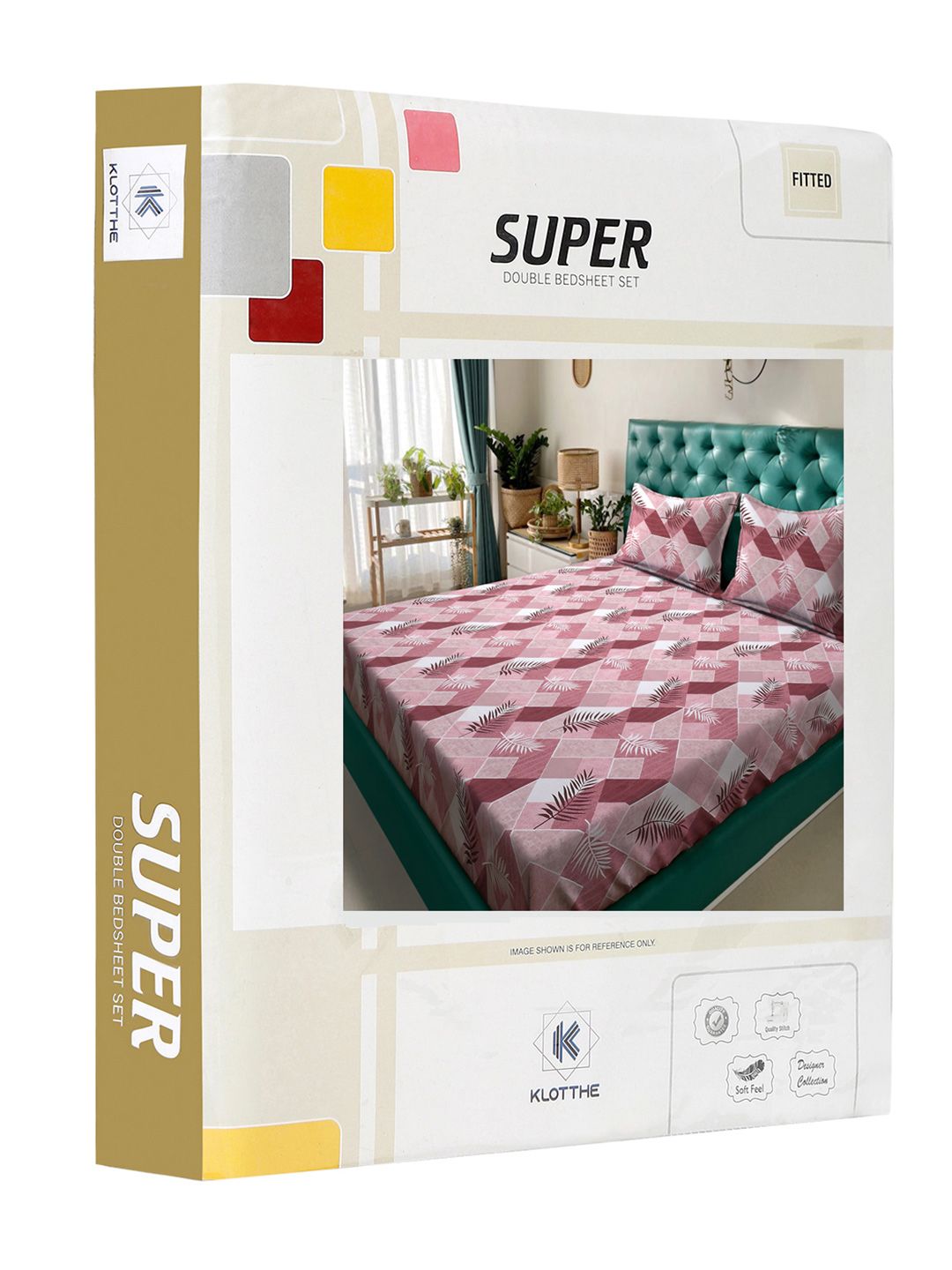 KLOTTHE Pink Printed Pure Cotton 400 TC Dilengkapi Cadar Double King Dengan 2 Sarung Bantal