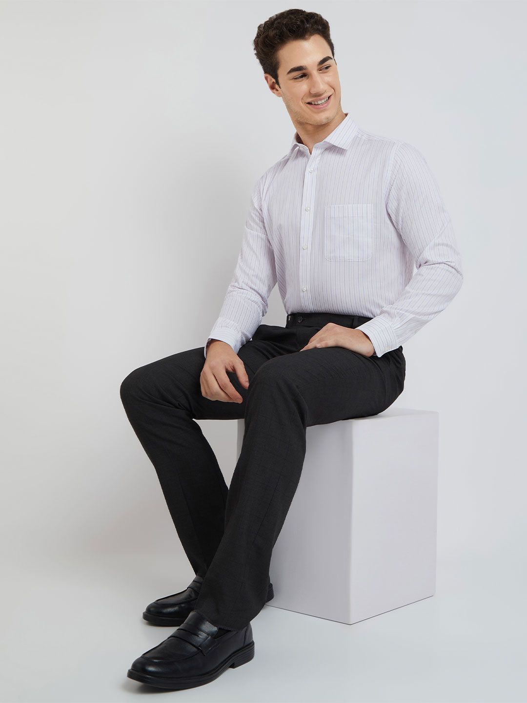 Raymond Pure Cotton Slim Fit Opaque Striped Formal Shirt