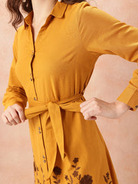 all about you Floral Embroidered Waist Tie-Ups Shirt Dress