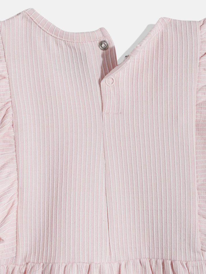 Happy Faces Girls Striped Ruffled Fit & Flare Pure Cotton Dress