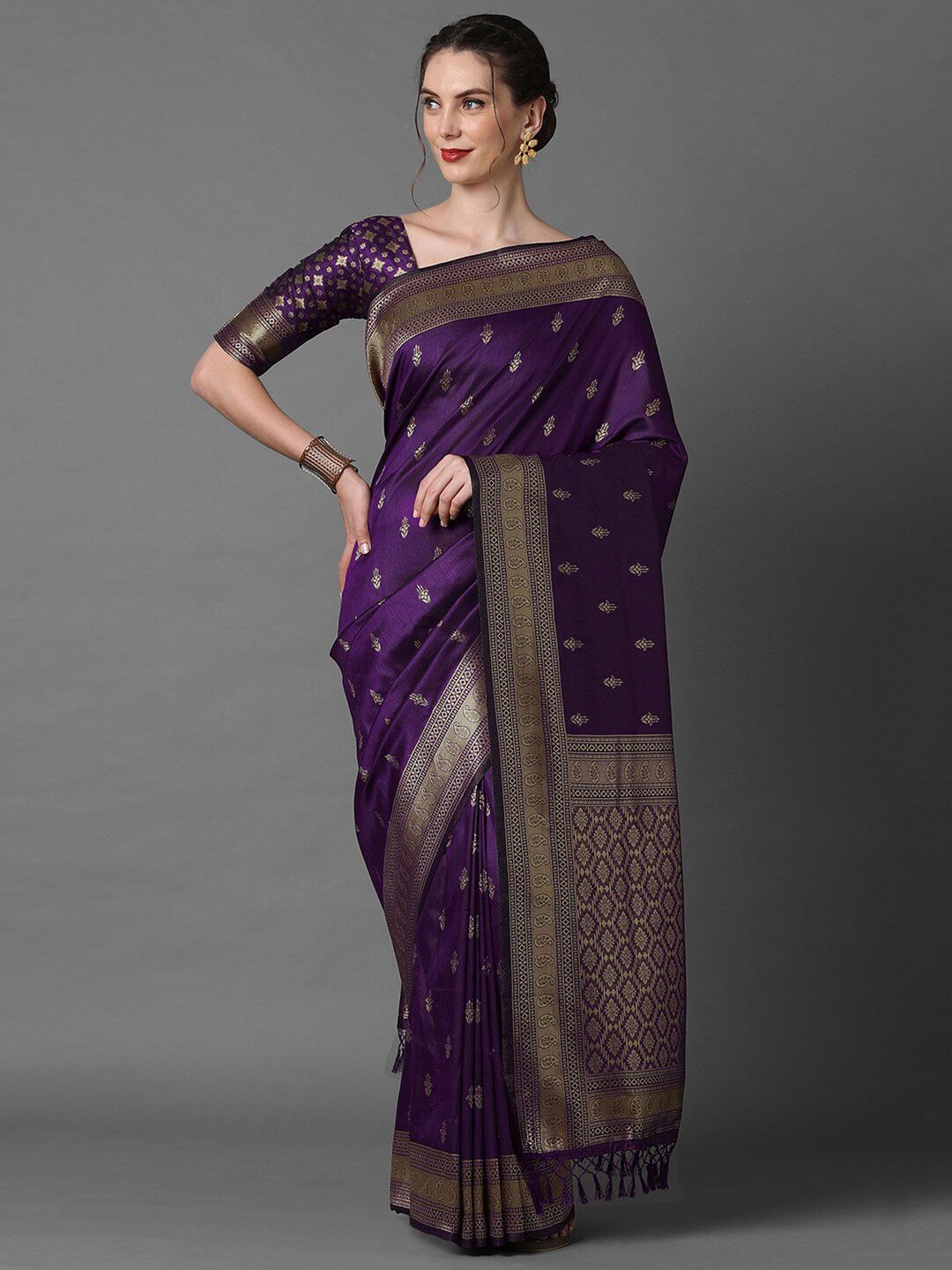 Mitera Ethnic Motifs Zari Silk Blend Banarasi Saree