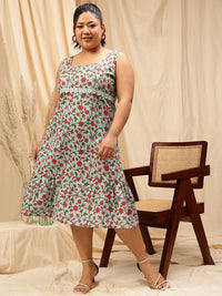 CURVY STREET Plus Size Floral Printed A-Line Dress