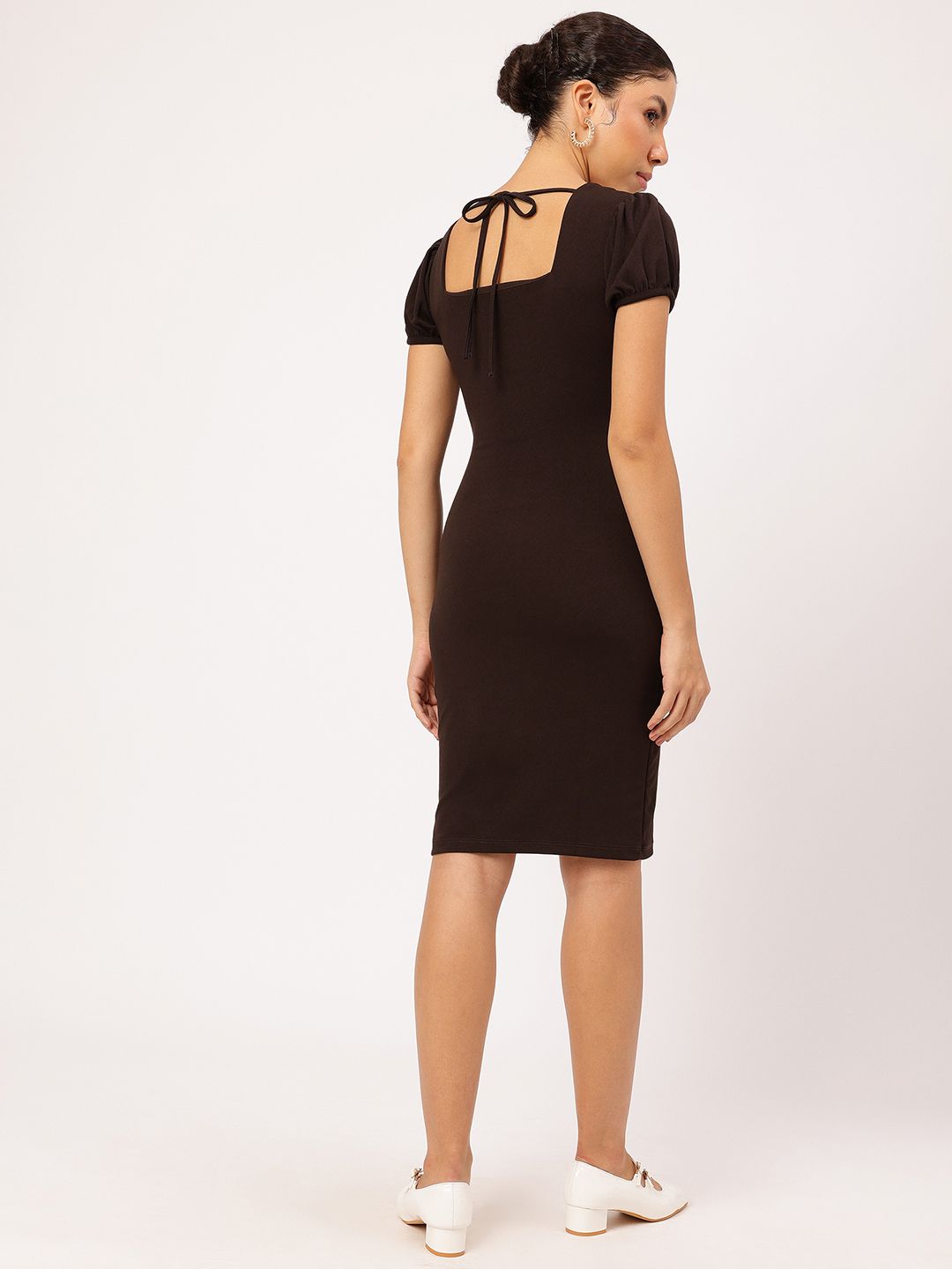 Dressberry Mocha Muse Slit-Detail Sheath Dress