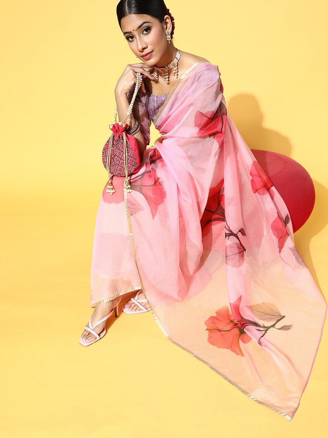 Saree mall Floral Printed Zari Festive Sarees