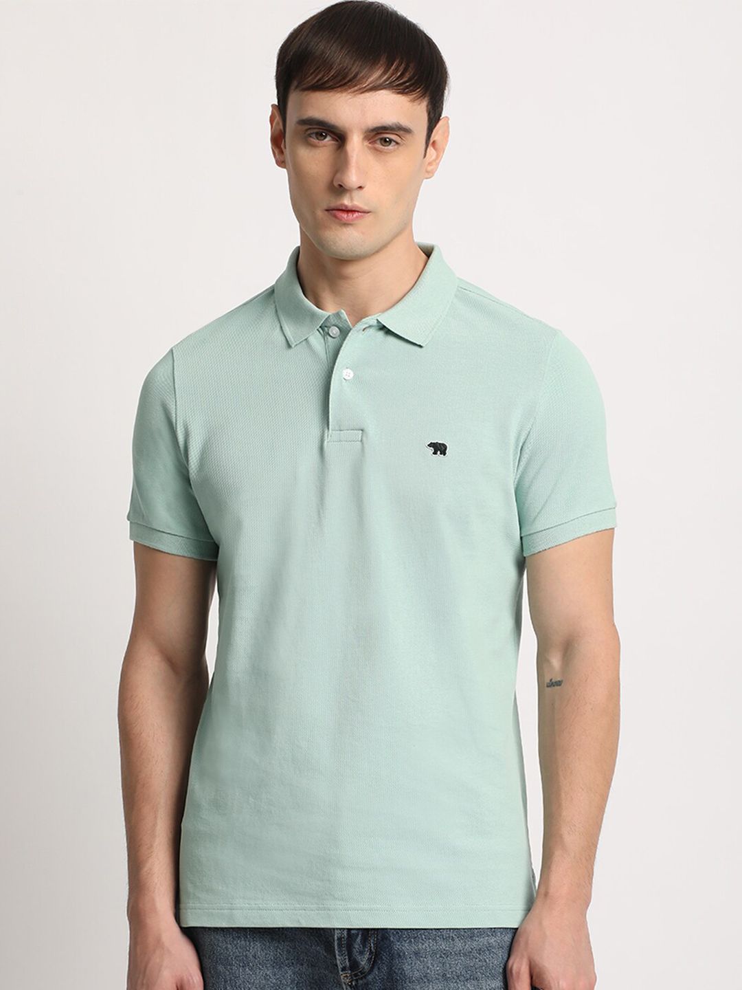 THE BEAR HOUSE Men Solid Slim Fit Cotton Polo Collar T-Shirts