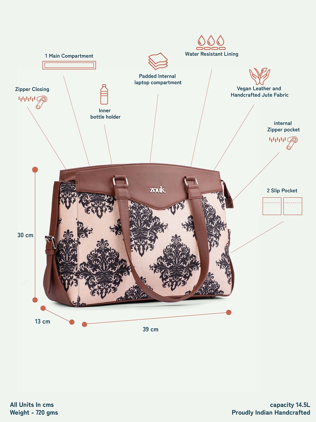 ZOUK Mughal Ethnic Motifs Printed Structured Shoulder Bag