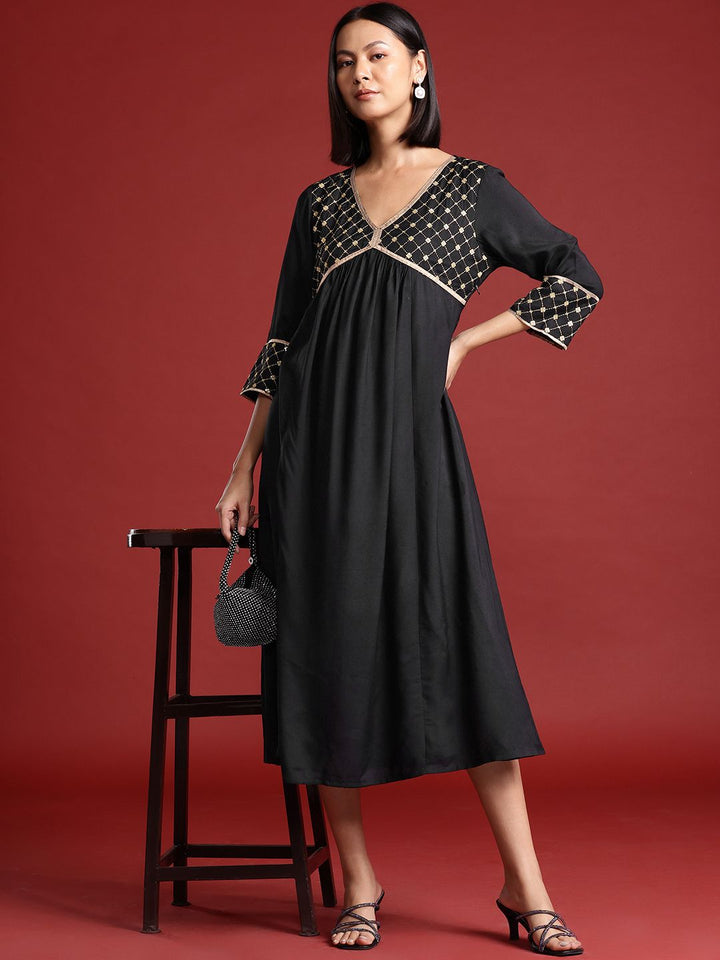 all about you Thread Work & Sequinned Yoke Design Empire Ethnic Dress