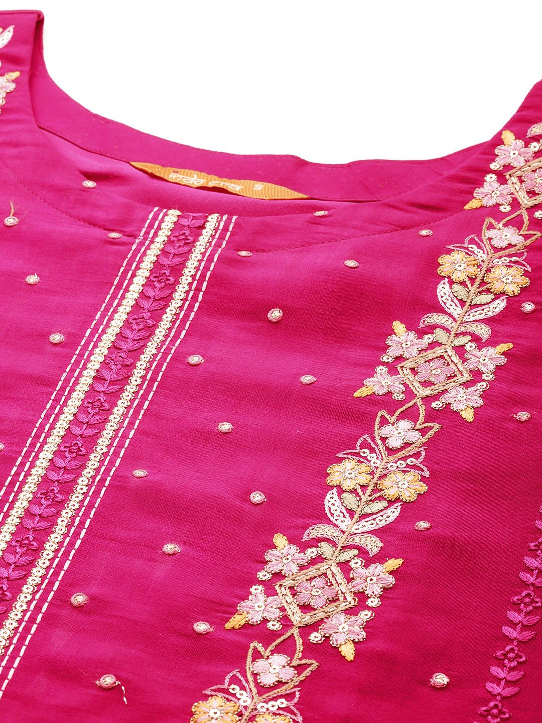 Indo Era Women Floral Yoke Design Regular Sequinned Kurta with Trousers & Dupatta