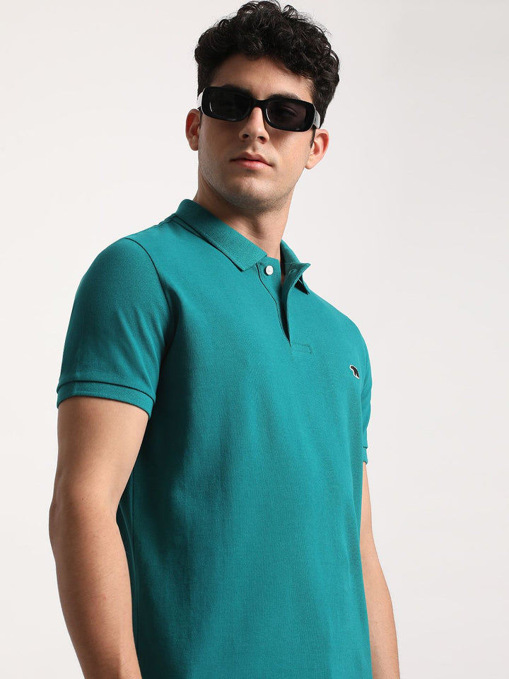 THE BEAR HOUSE Men Solid Regular Fit Cotton Polo Collar T-Shirts