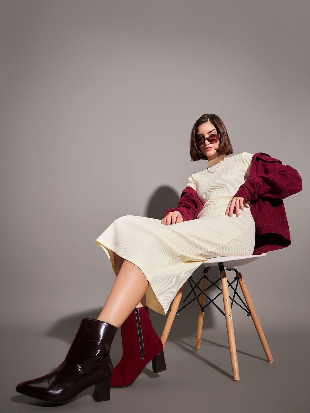 SASSAFRAS Off White Self Design High Neck Sheath Dress