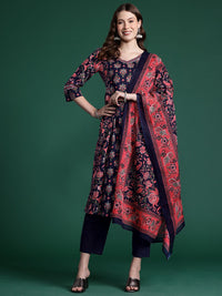 Indo Era Floral Printed Panelled Gotta Patti Pure Cotton Kurta With Trousers & Dupatta