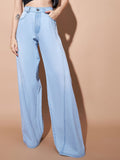 SASSAFRAS BASICS Women Wide Leg Mid Rise Light Fade Jeans
