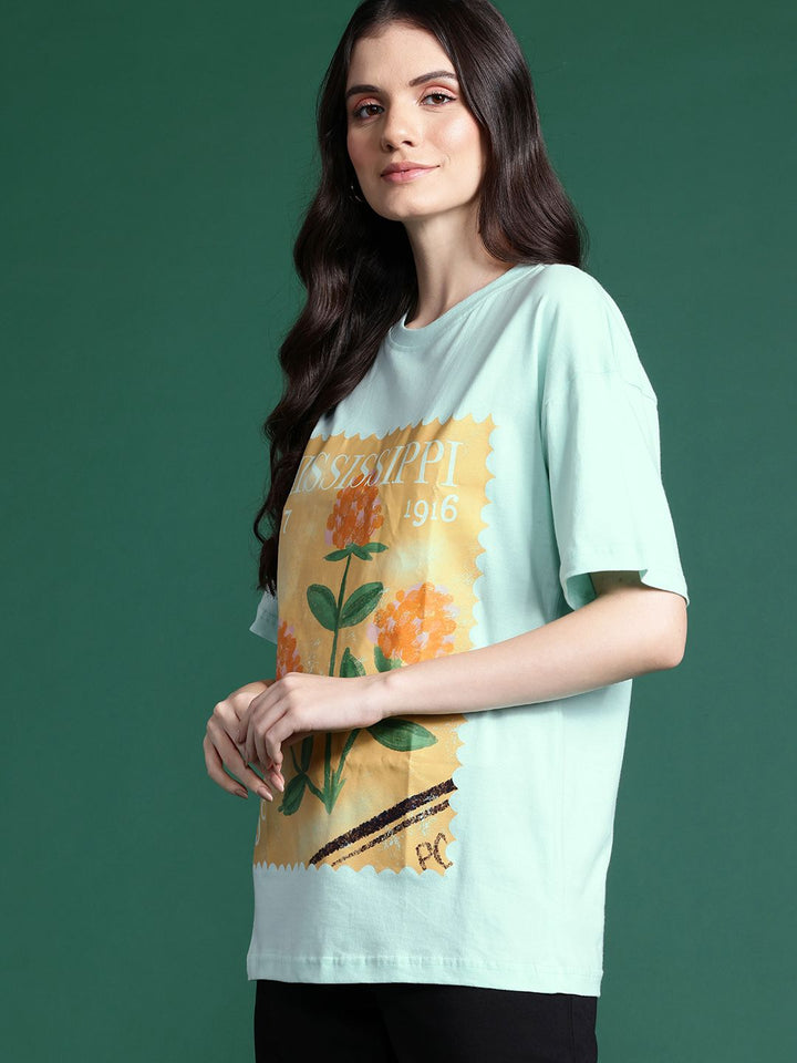 DressBerry Women Printed Drop-Shoulder Sleeves Pure Cotton T-shirt