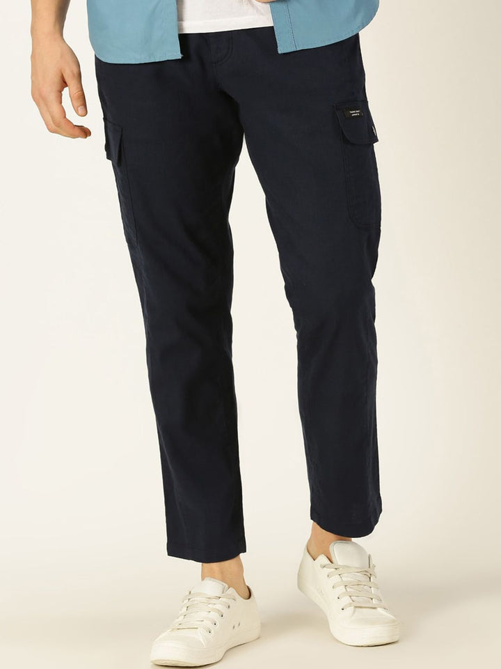 Thomas Scott Men Smart Slim Fit Linen Cotton Cargos Trousers