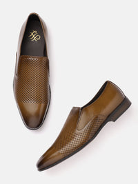 House of Pataudi Men Perforated Formal Slip-On Shoes
