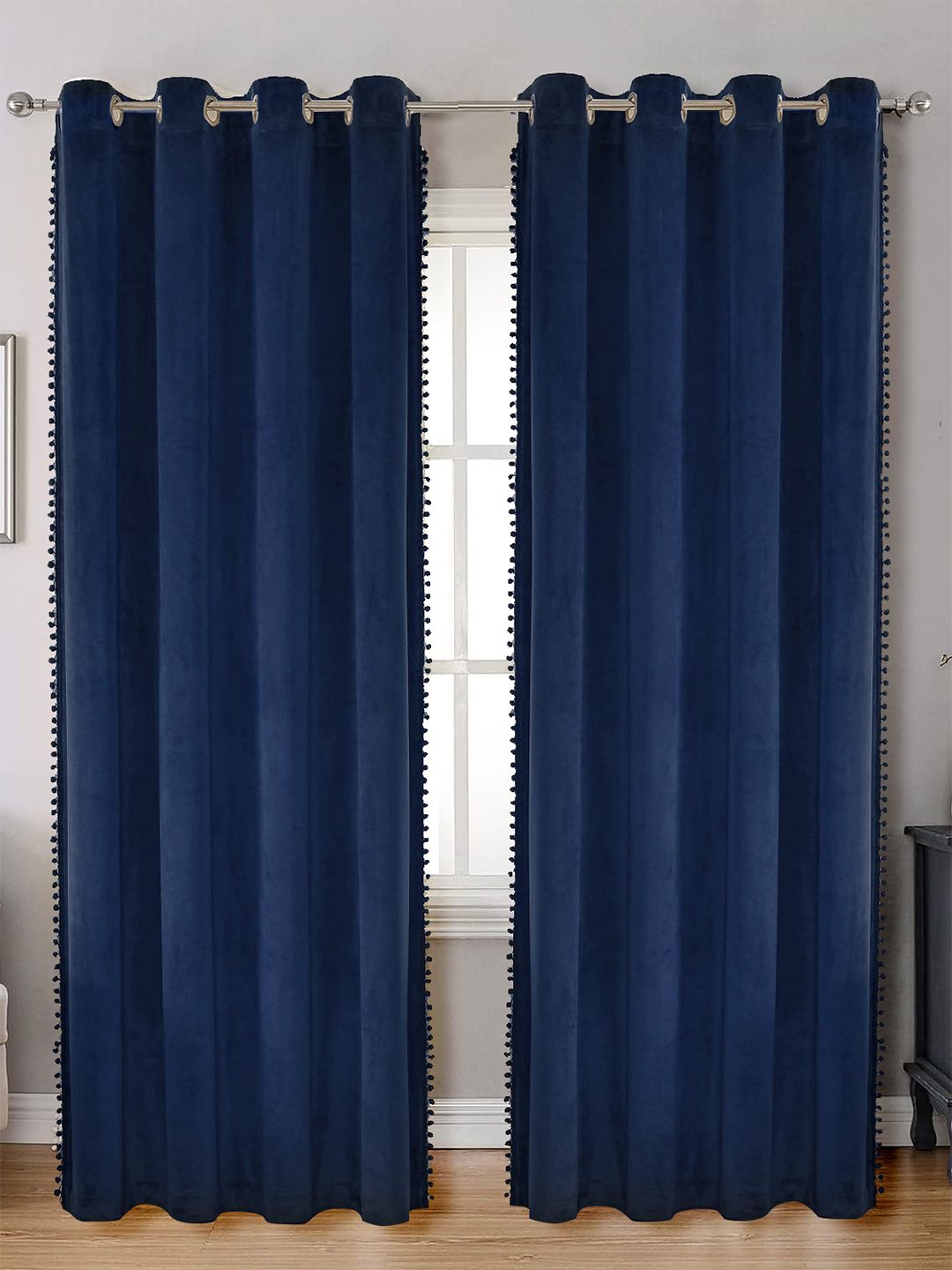 STITCHNEST Set of 2 Blue Solid 9 feet Curtain