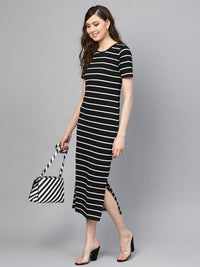SASSAFRAS Black & White Striped T-shirt Dress